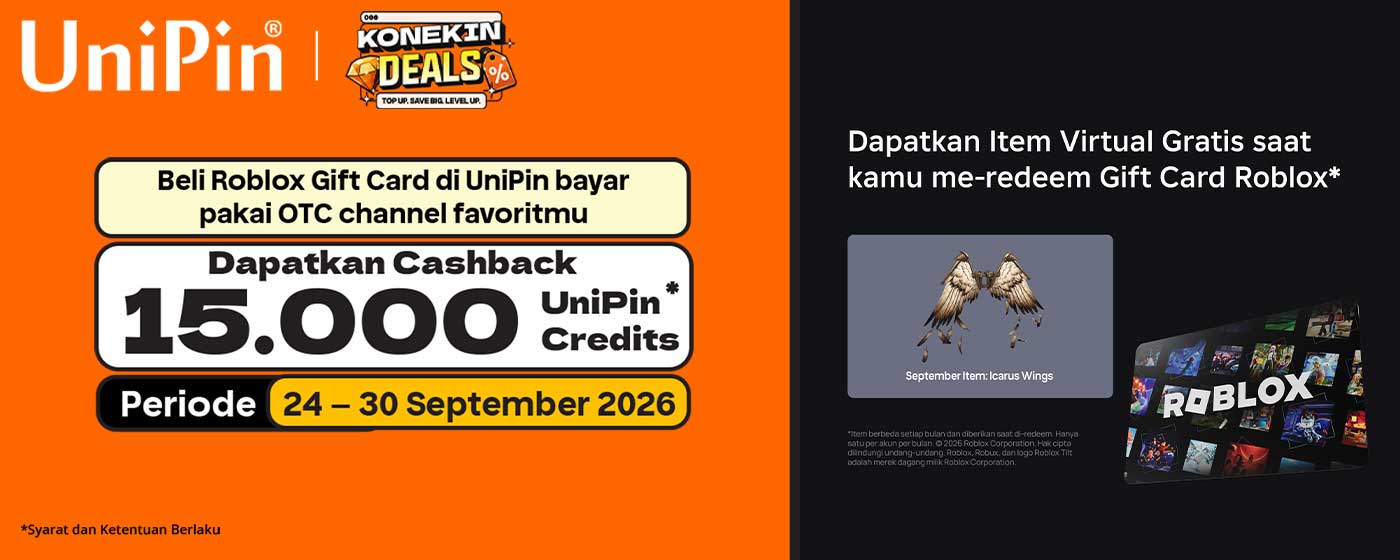 TOP UP ROBLOX GIFT CARD PAKAI E-WALLET, DAPAT ITEM VIRTUAL GRATIS + CASHBACK 15.000 UNIPIN CREDITS! 🎮🔥
